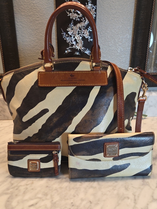 Dooney & Bourke Handbags - Used Dooney & Bourke Brown Cream Zebra-Print Satchel with Wallet Set
